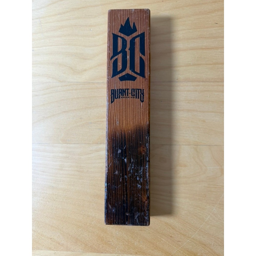 Burnt City Brewing Wood Beer Tap Handle Charred Logo Chicago Craft Beer